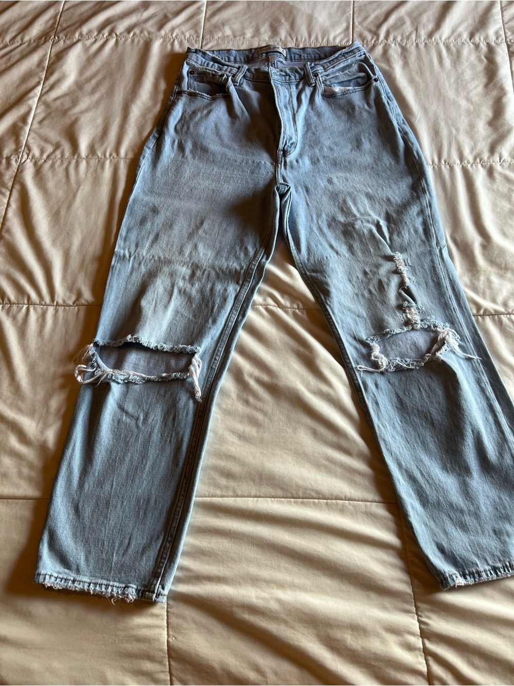 Abercrombie & Fitch Light Blue Distressed Straight Jeans